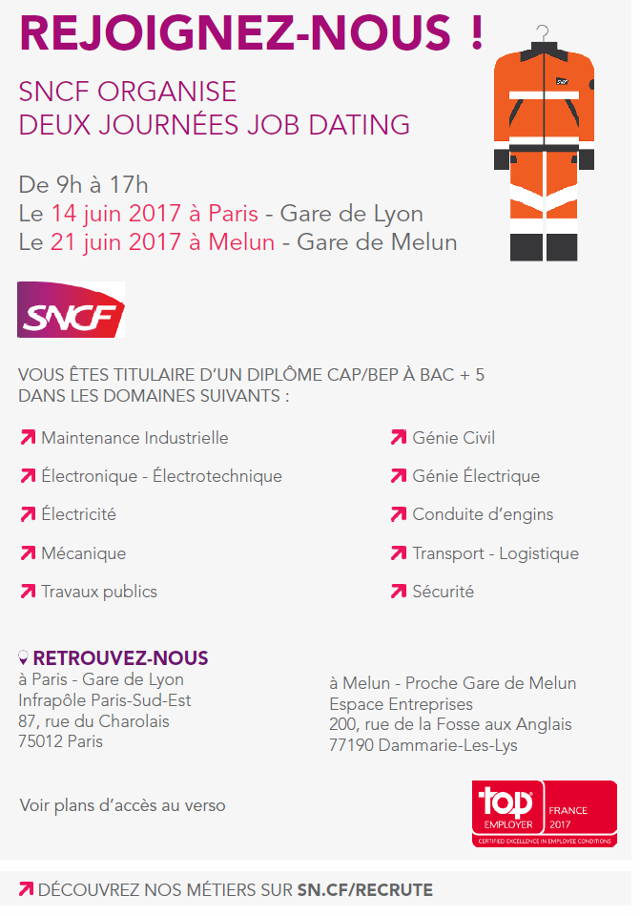 SNCF recrute encore en 2017: rdv le 14 juin à Gare de Lyon 
